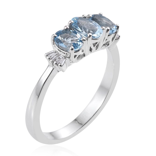 ILIANA 18K White Gold Santa Maria Aquamarine, Diamond Trilogy Ring 1.250 Ct.