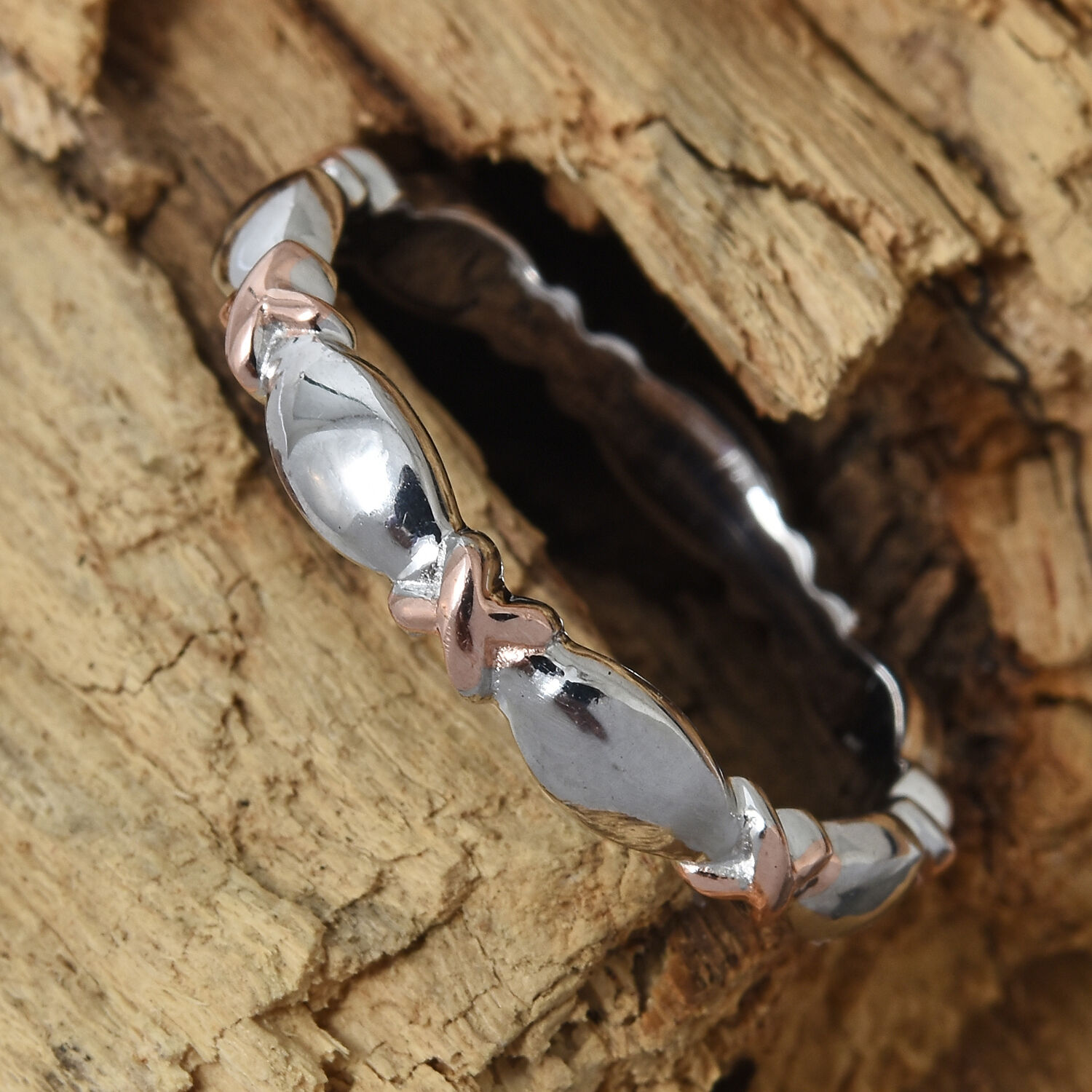 Platinum and Rose Gold Overlay Sterling Silver Band Ring