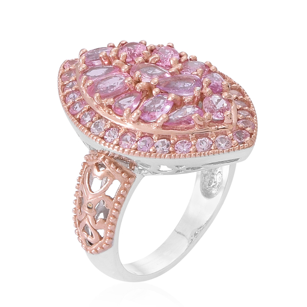 Pink Sapphire (Pear) Ring in Rhodium and Rose Gold Overlay Sterling Silver 4.000 Ct.