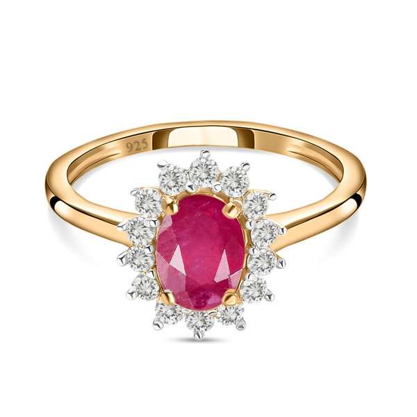 African Ruby (FF) and Natural Cambodian Zircon Ring in 14K Gold Overlay Sterling Silver 1.63 Ct.