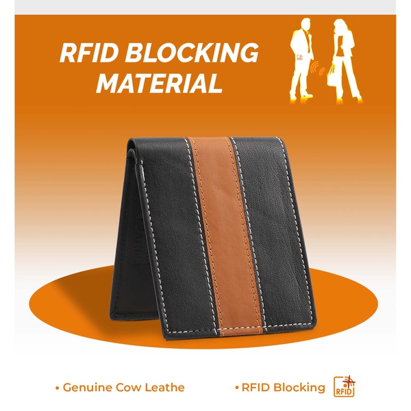 100% Genuine Leather RFID Protected Wallet (Size 11x9 Cm) - Black & Brown