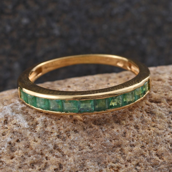 Very Rare Kagem Zambian Emerald (Sqr) Half Eternity Band Ring in 14K Gold Overlay Sterling Silver 1.000 Ct.