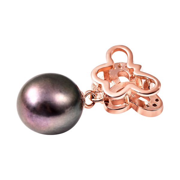 Freshwater Peacock Pearl and Simulated Diamond Pendant in Rose Gold Overlay Sterling Silver