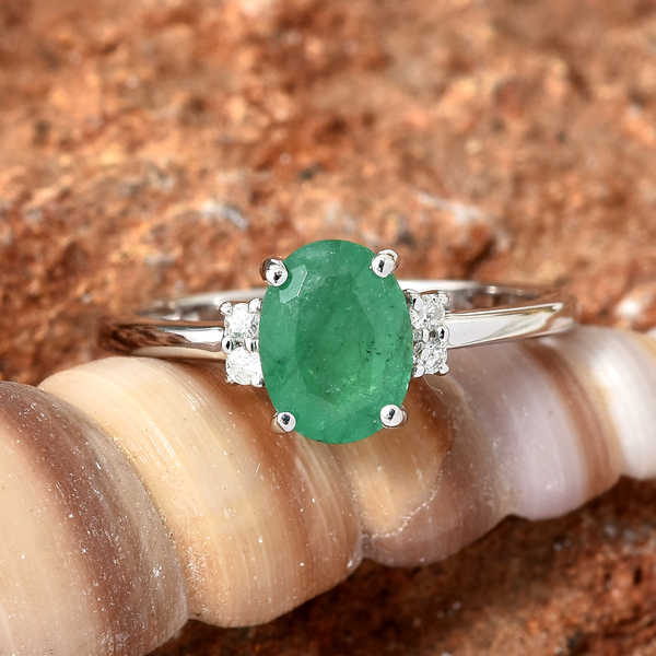 9K White Gold AA Kagem Zambian Emerald (Ovl) Diamond Ring 1.100 Ct.