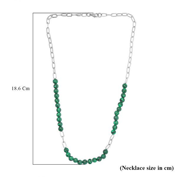 Malachite Paperclip Necklace (Size - 20) in Silver Tone