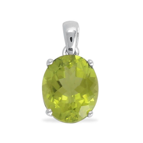 9K W Gold AAA Hebei Peridot (Ovl) Solitaire Pendant 4.000 Ct.