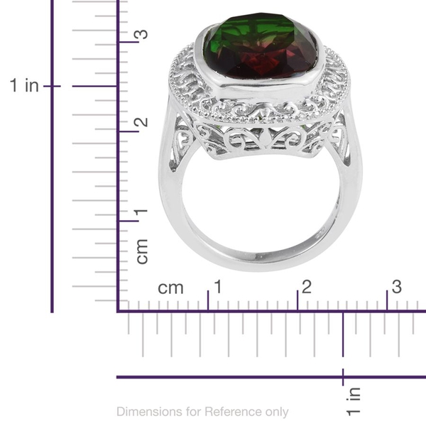 Bi-Color Tourmaline Quartz (Cush) Ring in Platinum Overlay Sterling Silver 15.000 Ct.