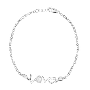 Polki Diamond Love Belcher Bracelet (Size 8 with Extender) with Lobster Clasp in Platinum Overlay St