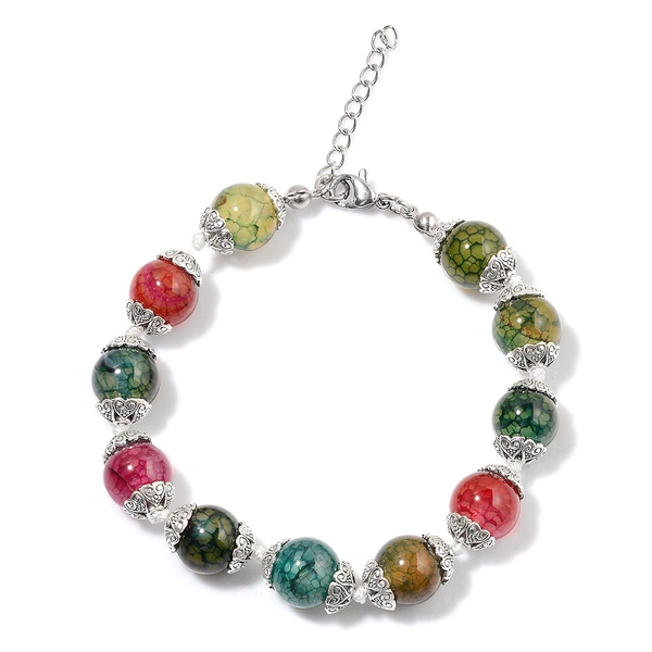 Multi Agate Enhanced Bracelet (Size 7.5 with 1 inch Extender) in Silver Tone 25.000 Ct.