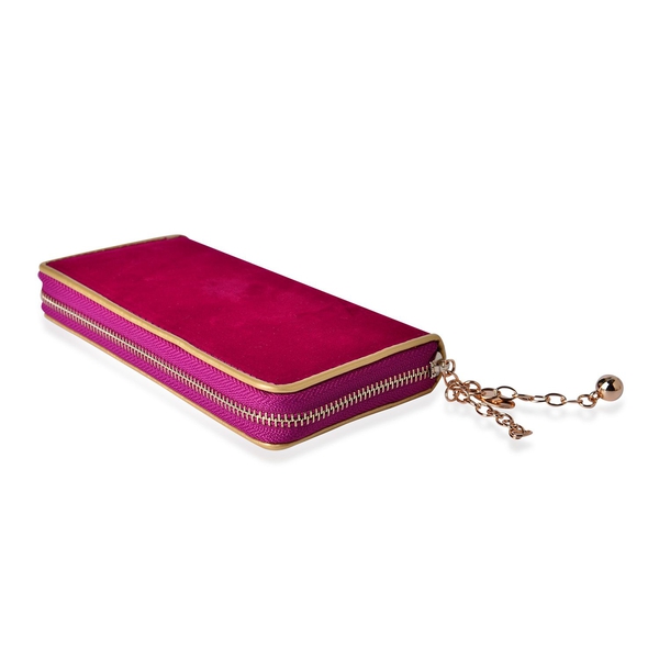 Fuchsia Velvet Wallet with Gold Frame (Size 19.5x9.5x3 Cm)