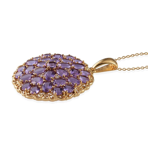 Lavender Alexite (Ovl), White Topaz Cluster Pendant With Chain in 14K Gold Overlay Sterling Silver 16.750 Ct.