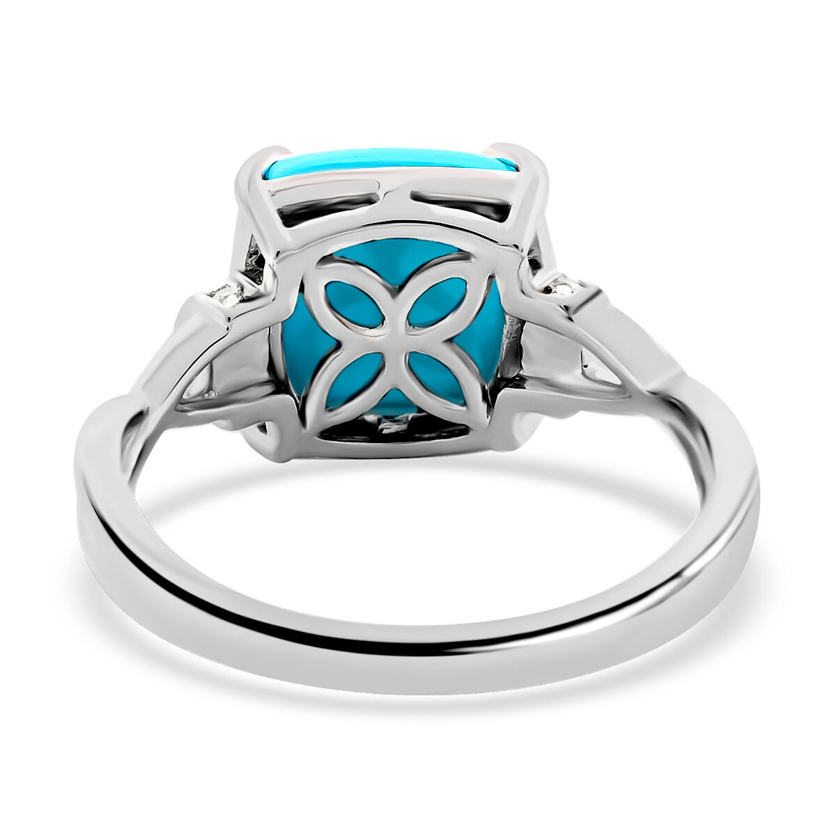 14K White Gold  AAA Sleeping Beauty Turquoise and Diamond Ring 3.20 Ct.