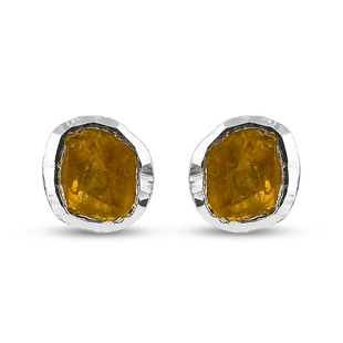 Yellow Polki Diamond Stud Earrings (with Push Back) in Sterling Silver 0.50 Ct.