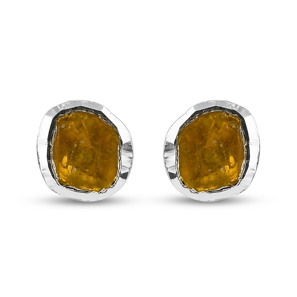 Yellow Polki Diamond Stud Earrings (with Push Back) in Sterling Silver 0.50 Ct.
