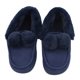 Soft and Comfy Rabbit Pattern Faux Fur Shoes - Navy Blue