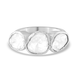 Handmade Polki Diamond Ring in Platinum Overlay Sterling Silver 1.25 Ct.