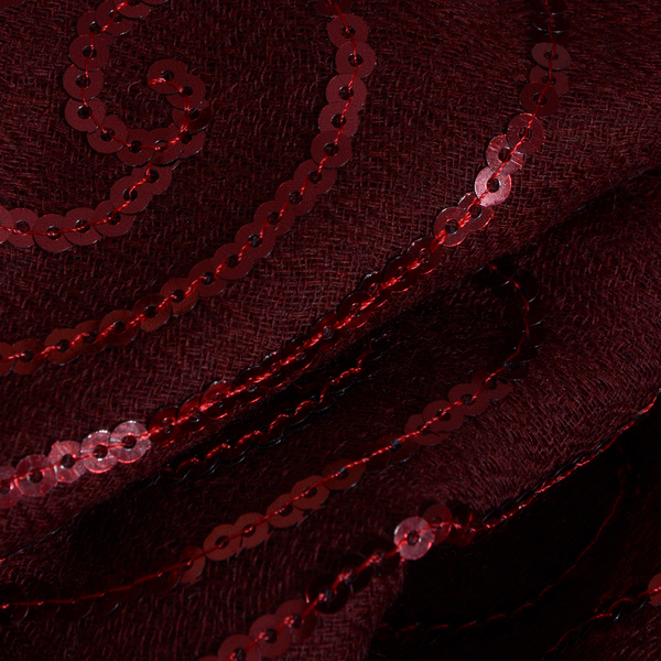Limited Edition 100% Spanish Merino Wool Burgundy Colour Scarf with Sequin (Size 180x70 Cm)