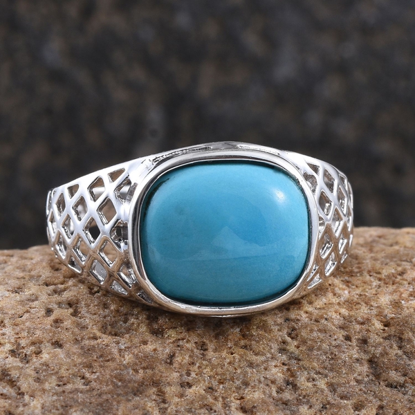 Arizona Sleeping Beauty Turquoise (Cush) Solitaire Ring in Platinum Overlay Sterling Silver 3.500 Ct.