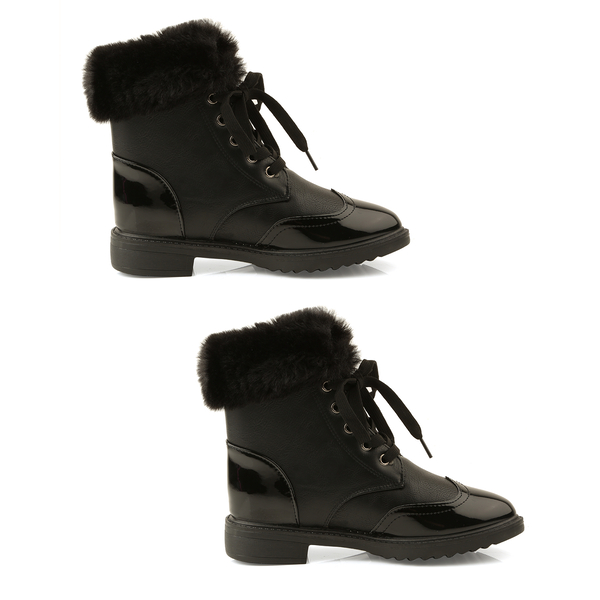 Warm Faux Fur Ankle Boots (Size 4) - Black