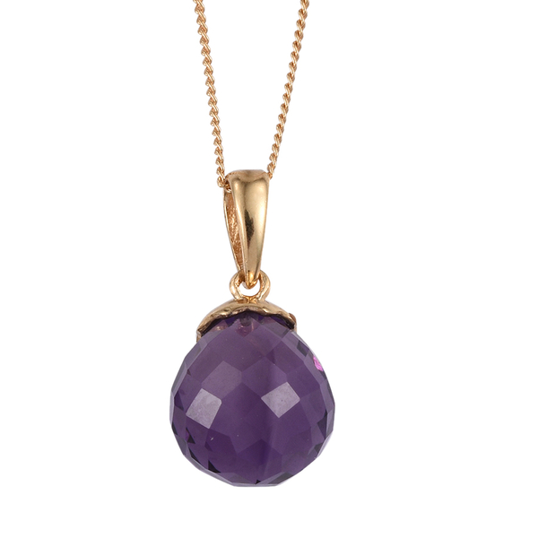 Checkerboard Cut AA Lusaka Amethyst Pendant With Chain in 14K Gold Overlay Sterling Silver 7.000 Ct.