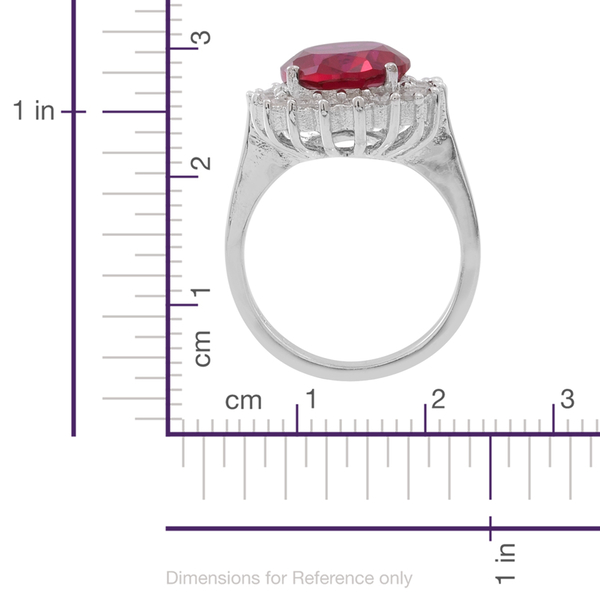 ELANZA AAA Simulated Pink Sapphire (Ovl), Simulated Diamond Ring in Rhodium Plated Sterling Silver