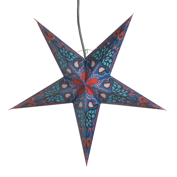Home Decor - Paisley Pattern Blue, Red and Multi Colour Handmade Star with Electric Cable (Size 60 Cm)