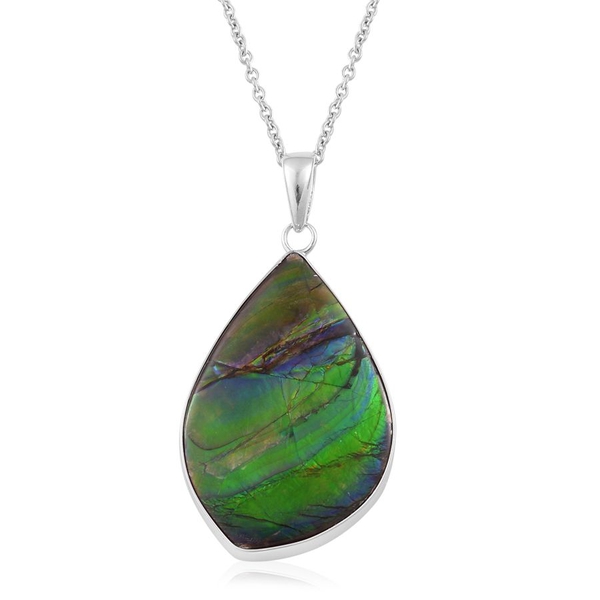 (Option 1) Canadian Ammolite Pendant With Chain in Rhodium Plated Sterling Silver 22.750 Ct.