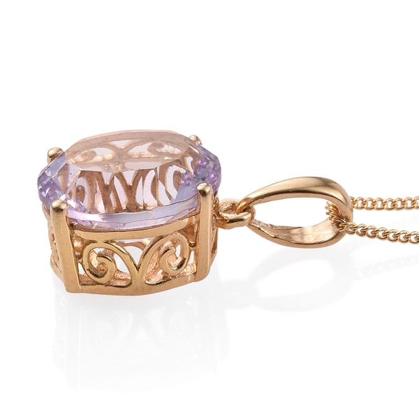 Concave Cut Rose De France Amethyst (Ovl) Solitaire Pendant With Chain in 14K Gold Overlay Sterling Silver 4.250 Ct.