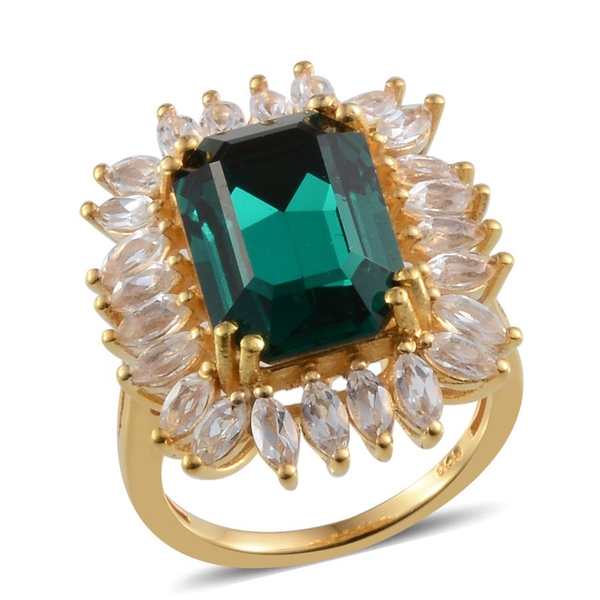 - Emerald Colour Crystal (Oct 6.25 Ct), White Topaz Ring Yellow Gold Overlay Sterling Silver 8.750 C
