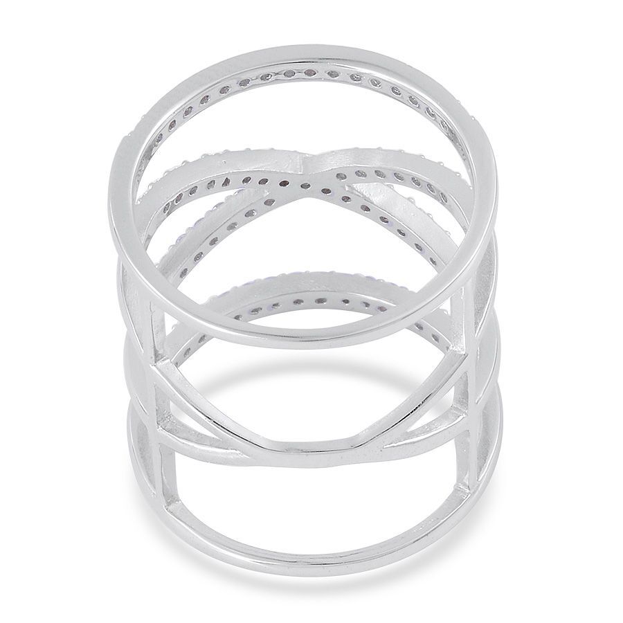 AAA Simulated White Diamond Ring in Platinum Overlay Sterling Silver