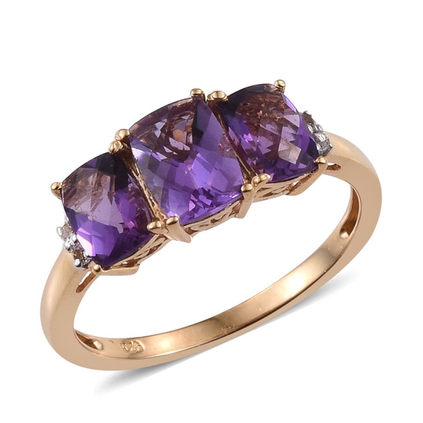 Checkerboard Cut AA Lusaka Amethyst (Cush 1.20 Ct), White Topaz Ring in 14K Gold Overlay Sterling Si
