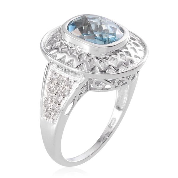 Sky Blue Topaz (Cush 4.00 Ct), White Topaz Ring in Platinum Overlay Sterling Silver 4.500 Ct.
