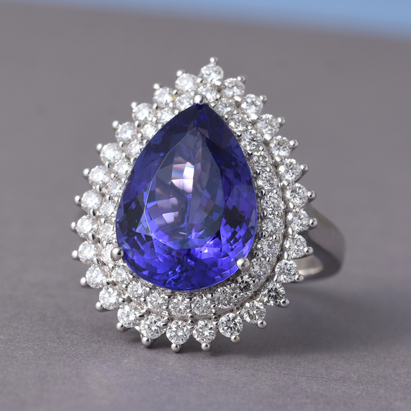 One Off ILIANA 18K White Gold 8.27 Carat AAA Tanzanite Engagement Ring With Diamond SI G-H
