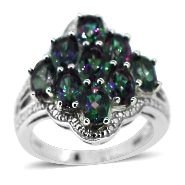 Northern Lights Mystic Topaz (Ovl) Ring in Rhodium Plated Sterling Silver 5.000 Ct.