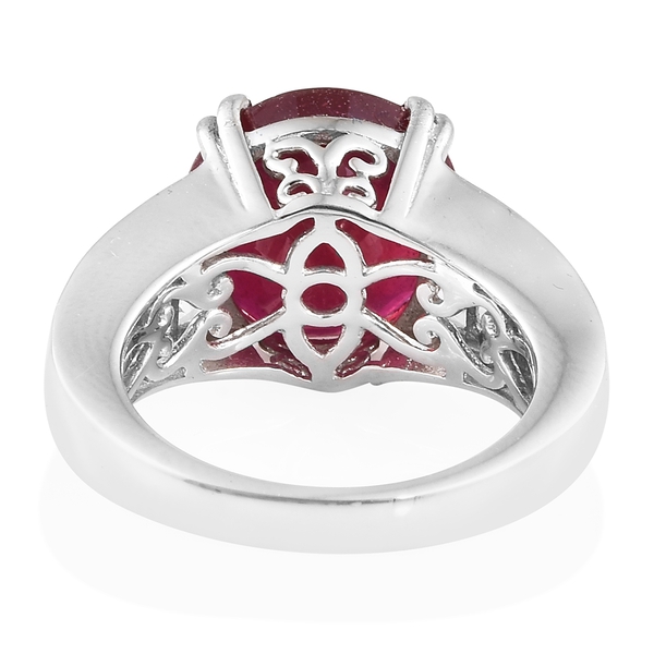 Designer Inspired- African Ruby (Rare Size Rnd 12 mm 9.15 Ctst), White Topaz Ring in Platinum Overlay Sterling Silver 11.500 Ct