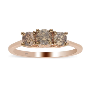 9K Rose Gold SGL CERTIFIED Natural Champagne Diamond (I3) Trilogy Ring 1.00 Ct.