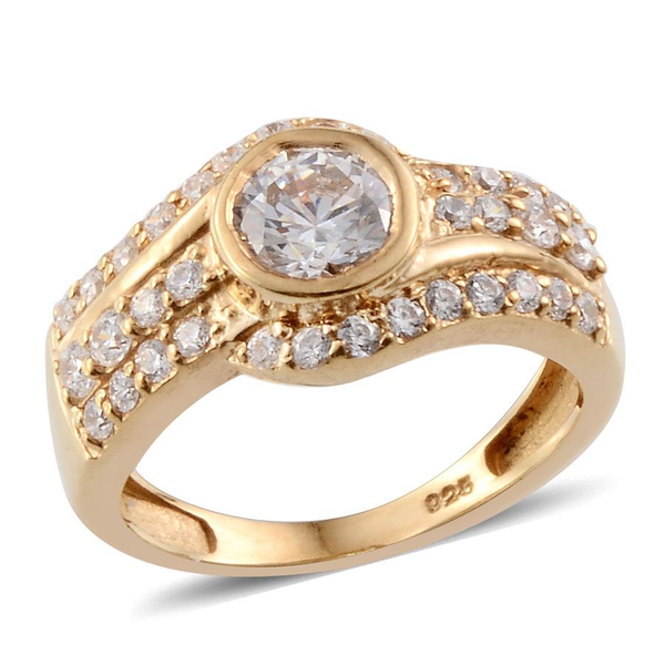 Lustro Stella - 14K Gold Overlay Sterling Silver (Rnd) Ring Made with Finest CZ 1.410 Ct.