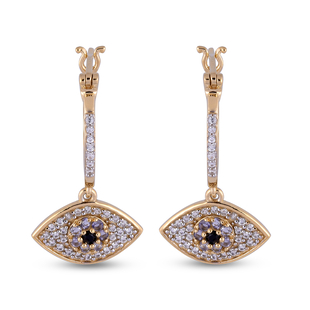 Lolite, Natural Cambodian Zircon and Black Spinel Earrings with Clasp in 14K Gold Overlay Sterling S
