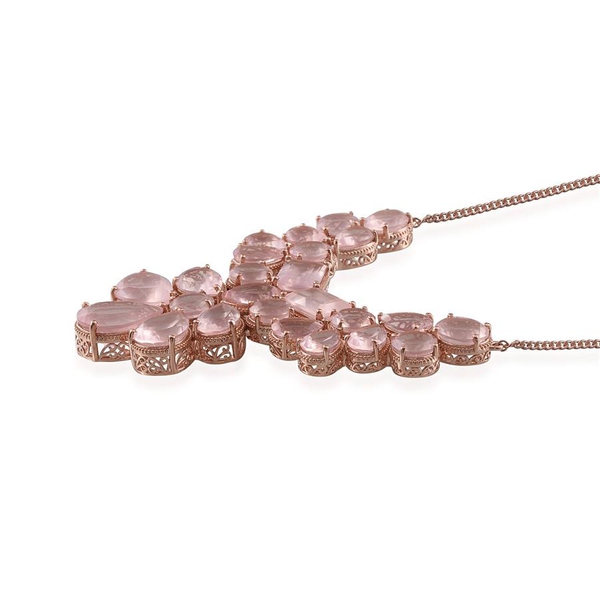 Rose Quartz (Pear 14.00 Ct) Necklace (Size 18) in Rose Gold Overlay Sterling Silver 112.000 Ct.
