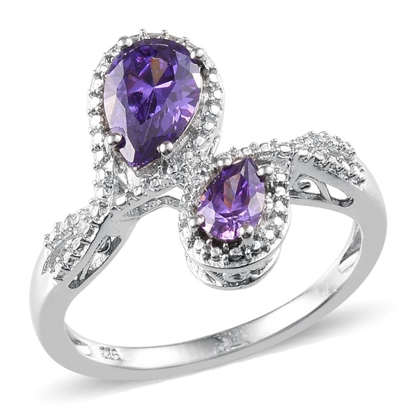 ELANZA AAA Simulated Tanzanite (Pear), Simulated Diamond Crossover Ring in Platinum Overlay Sterling