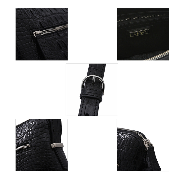 Close Out Deal - Exotic Crocodile Skin Crossbody Bag (Size 23x17x11Cm) - Black