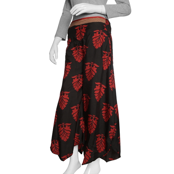 Black and Red Colour Printed High Waist Fold Over V Cut Palazzo (Free Size)