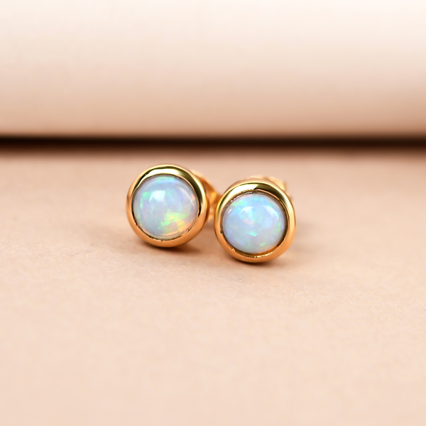 Ethiopian Welo Opal (Rnd) Solitaire Studs Earrings (with Push Back) in 14K Gold Overlay Sterling Silver 1.250 Ct.