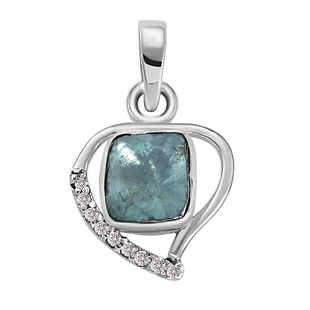 Artisan Crafted Polki Blue Diamond and White Diamond Pendant in Platinum Overlay Sterling Silver 0.3