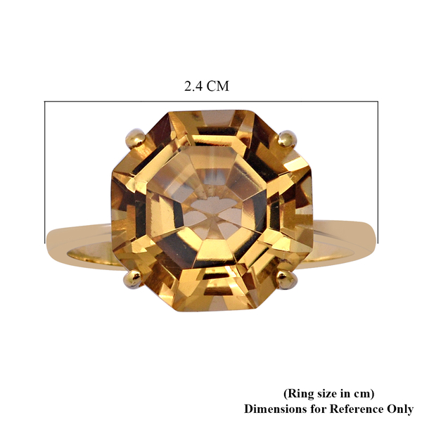 OCTILLION CUT Citrine Solitaire Ring in Yellow Gold Overlay Sterling Silver 6.69 Ct.