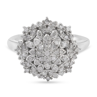 Diamond Cluster Ring in Platinum Overlay Sterling Silver 0.52 Ct.