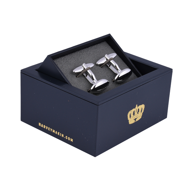 HARVEY MAKIN Pair of Rugby Ball Cufflinks in Gift Box - Silver