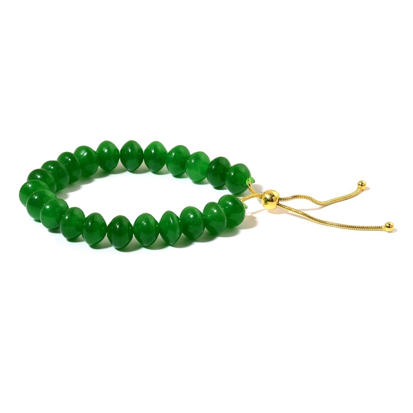 Rare Green Jade Adjustable Bracelet (Size 6 to 9) in 18k Yellow Gold Overlay Sterling Silver 125.000 Ct.
