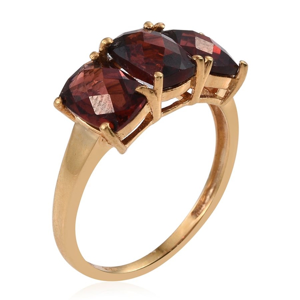 Mozambique Garnet (Cush) Trilogy Ring in 14K Yellow Gold Overlay Sterling Silver 3.000 Ct.