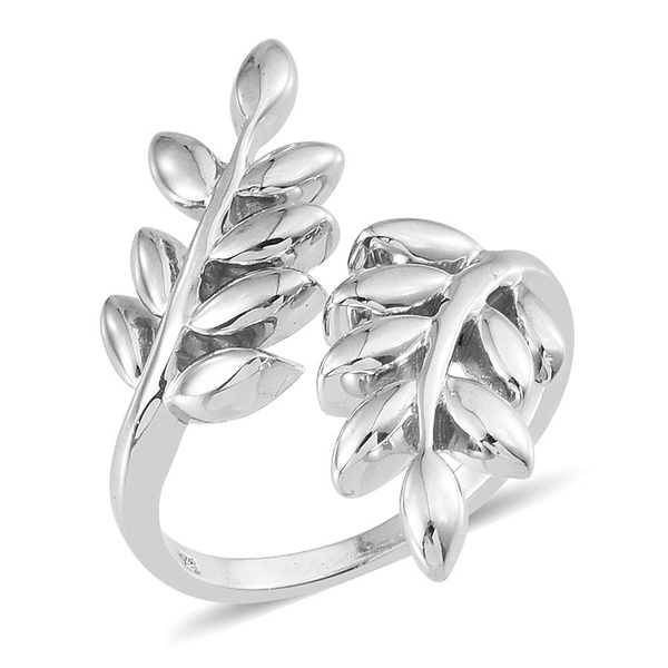 Platinum Overlay Sterling Silver Olive Leaves Crossover Ring, Silver wt 4.50 Gms.